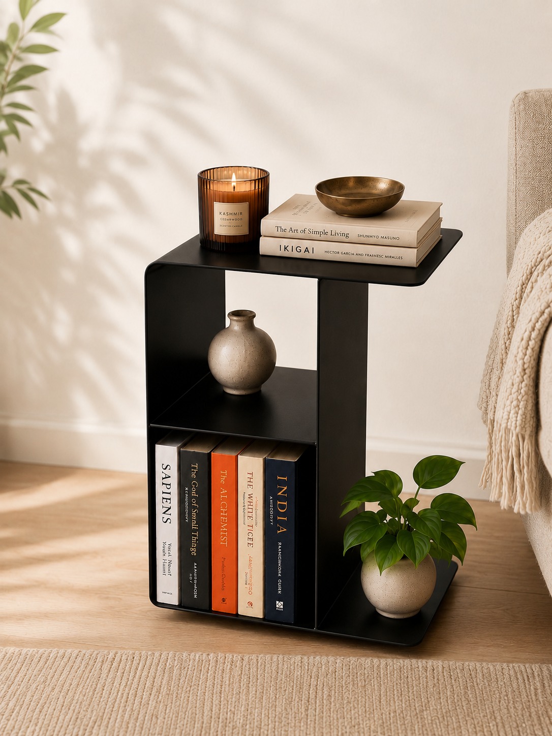 Metal Side Table with Shelf — 22 inch